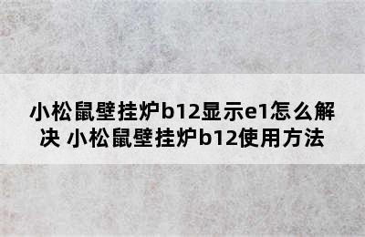 小松鼠壁挂炉b12显示e1怎么解决 小松鼠壁挂炉b12使用方法